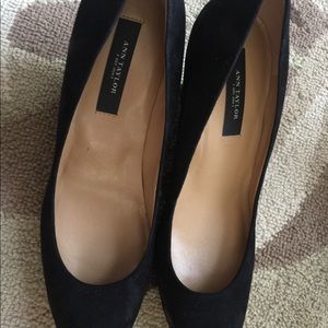 Ann Taylor black suede wedge heels